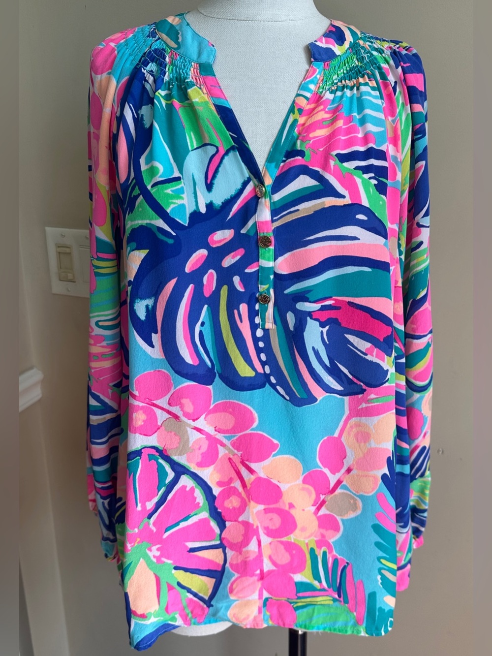 Lilly Pulitzer 100% Silk Elsa Exotic Garden Blouse, Size Large